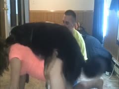 Beastie couple having sex with a dog threesome